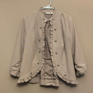 Taupe Ruffle Jacket with Silver Faux Buttons